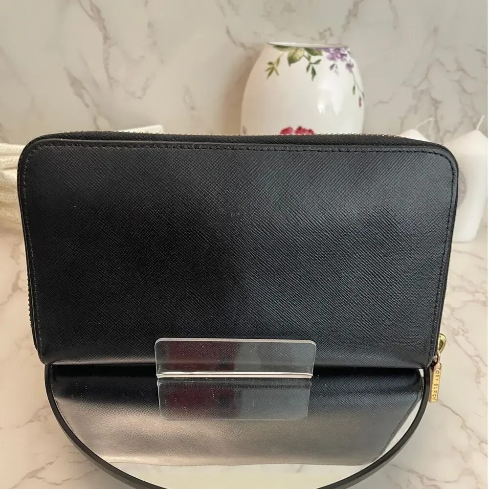 Tory Burch Black Saffiano Leather Zip-Around Continental Wallet GUC